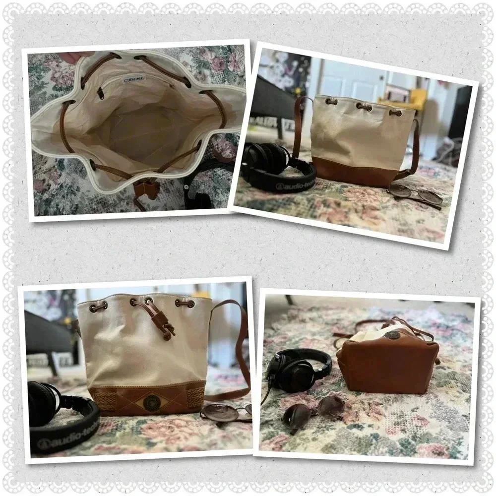 ✨Host Pick✨Vintage Ivory White Drawstring Bag Boho Southwestern Bucket Crossbody